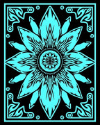 Cyan Bloom Geometric Center Rug