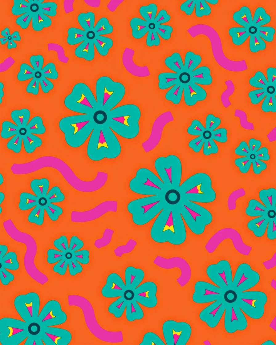 Orange Floral With Pink Swirls Rug
