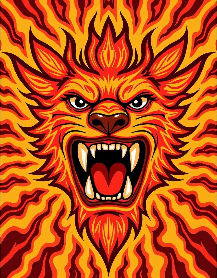Fiery Roaring Lion Abstract Waves Rug