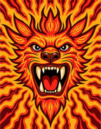 Fiery Roaring Lion Abstract Waves Rug