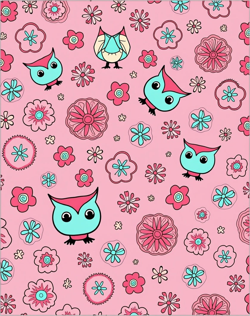Cute Pink Owl Flower Garden Rug