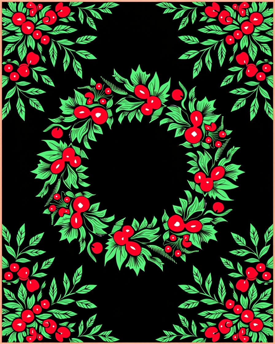 Bold Red Berry Garland Wreath Rug