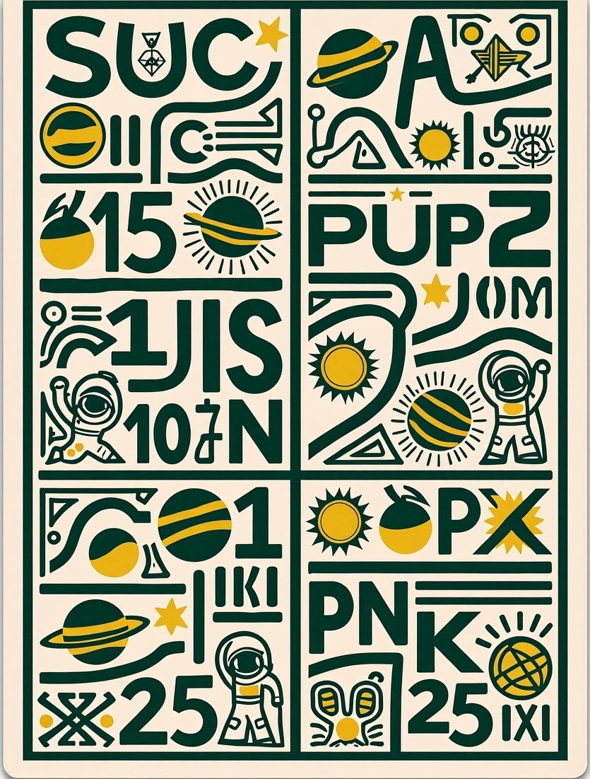 Cosmic Space Adventure Yellow Green Rug