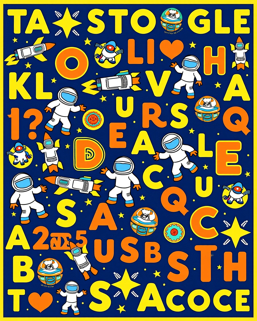Space Alphabet Rockets Kids Rug