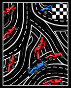 Red Blue Racing Cars Checkered Flag Rug