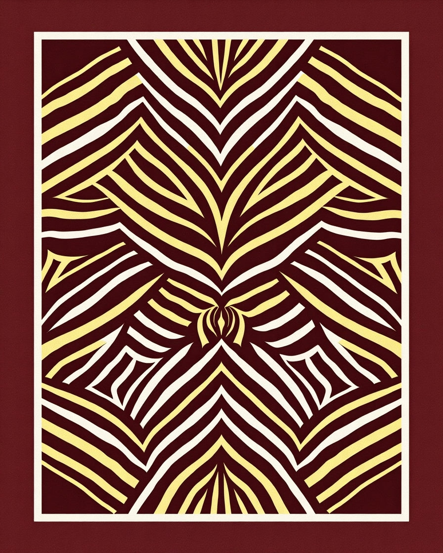 Maroon Cream Abstract Zebra Stripes Rug