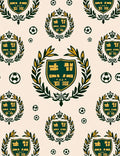 Green Gold Crest Soccer Balls Rug