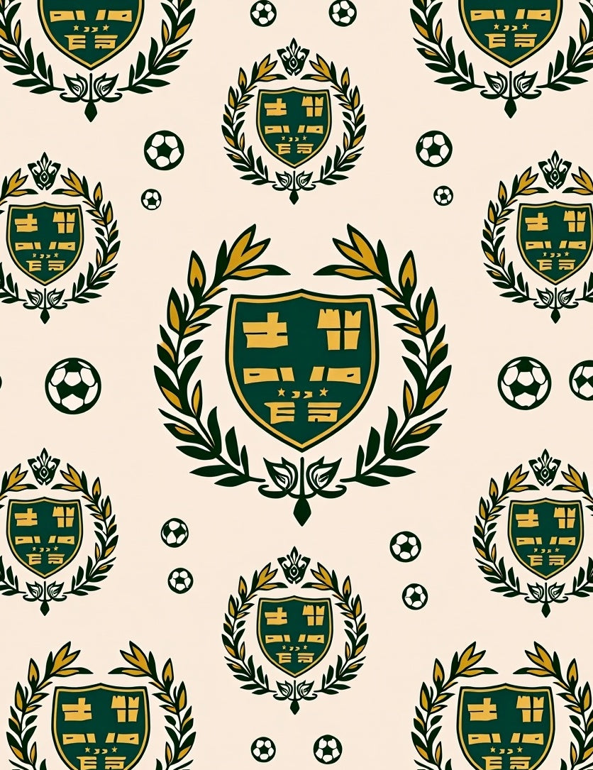 Green Gold Crest Soccer Balls Rug