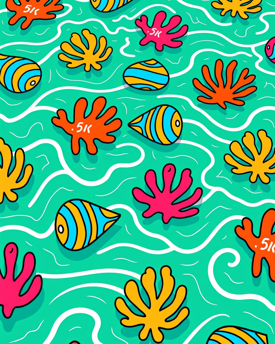 Coral Reef Aquatic Whimsical Shapes Rug