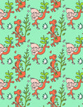 Whimsical Orange Figures Green Foliage Rug