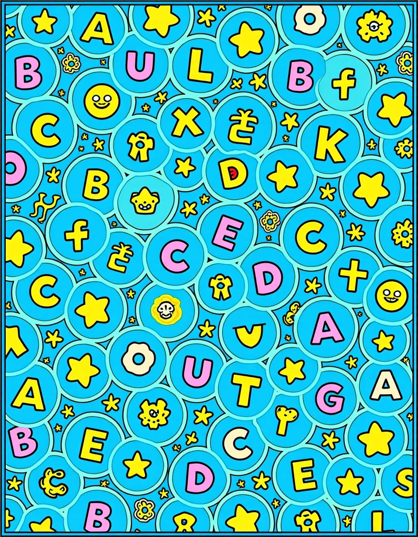 Whimsical Alphabet Circles Yellow Stars Rug