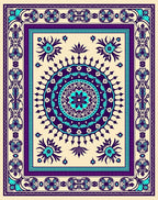 Bold Purple Teal Medallion Border Rug