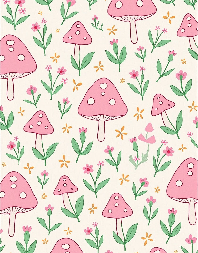 Pink Mushroom Floral Garden Rug