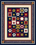 Navy Red Gold Star Flower Medallion Rug