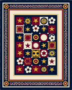 Navy Red Gold Star Flower Medallion Rug