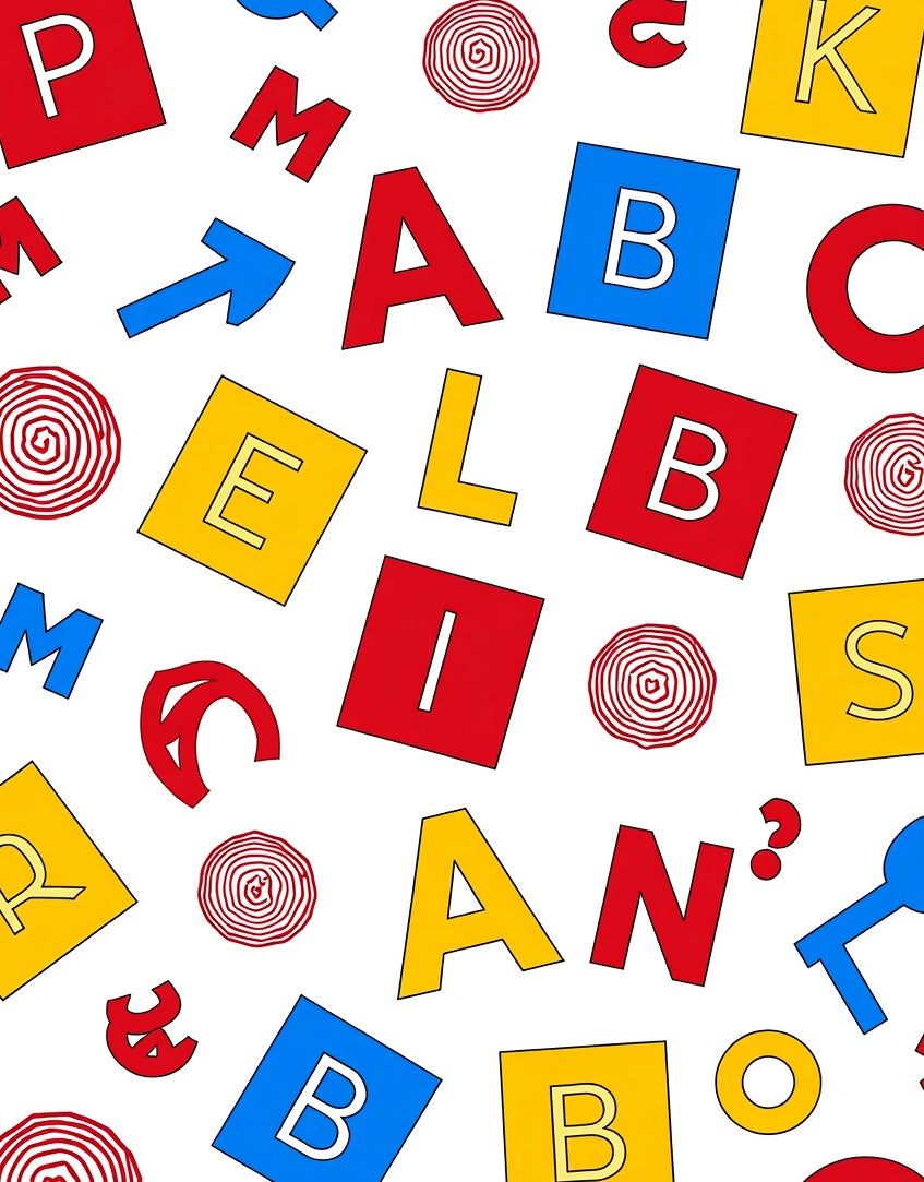 Primary Color Alphabet Collage Rug
