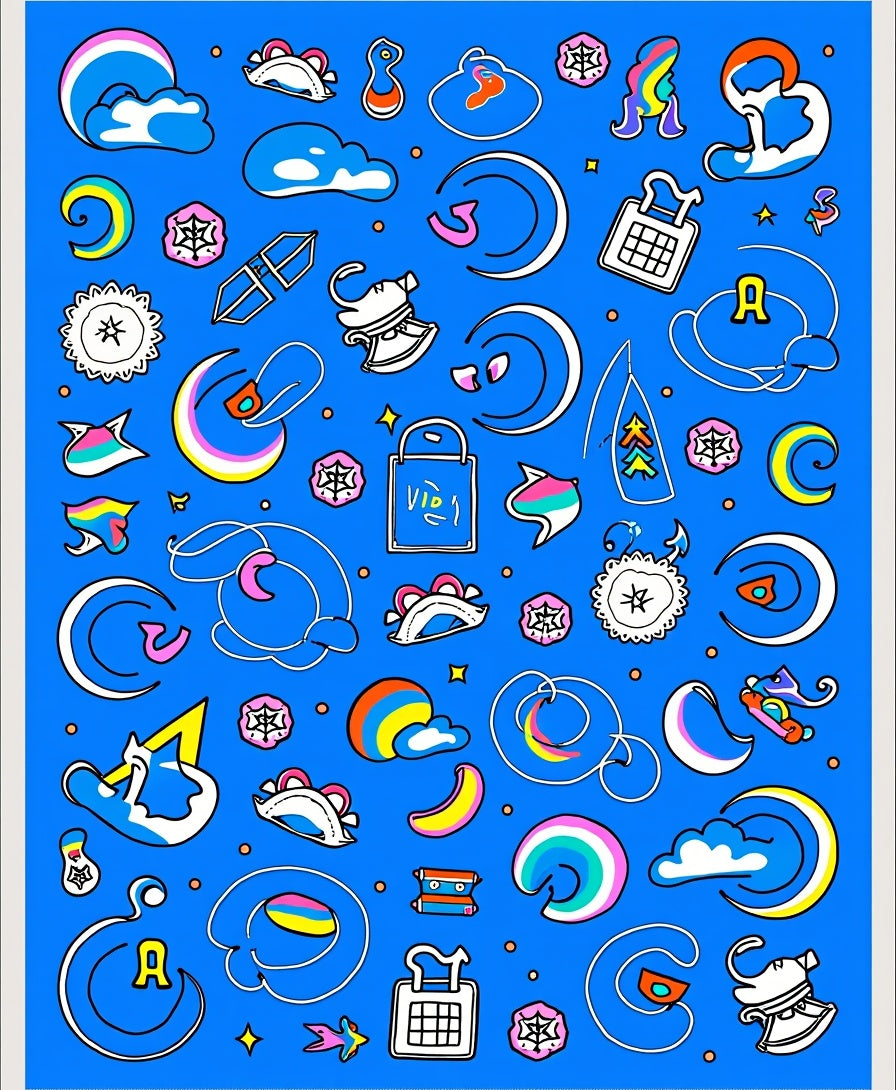 Whimsical Rainbow Cloud Moon Collage Rug