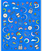 Whimsical Rainbow Cloud Moon Collage Rug