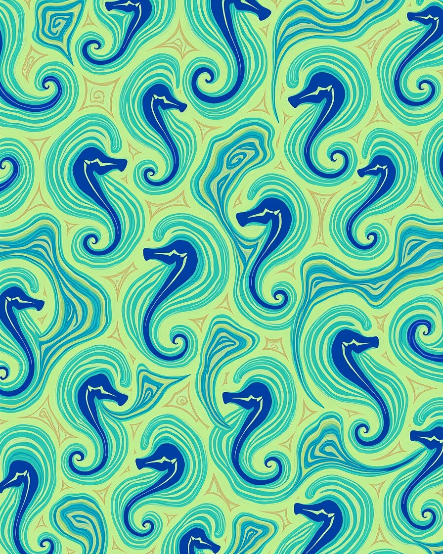 Aqua Blue Seahorse Swirls Rug