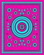 Vibrant Pink Teal Floral Mandala Rug