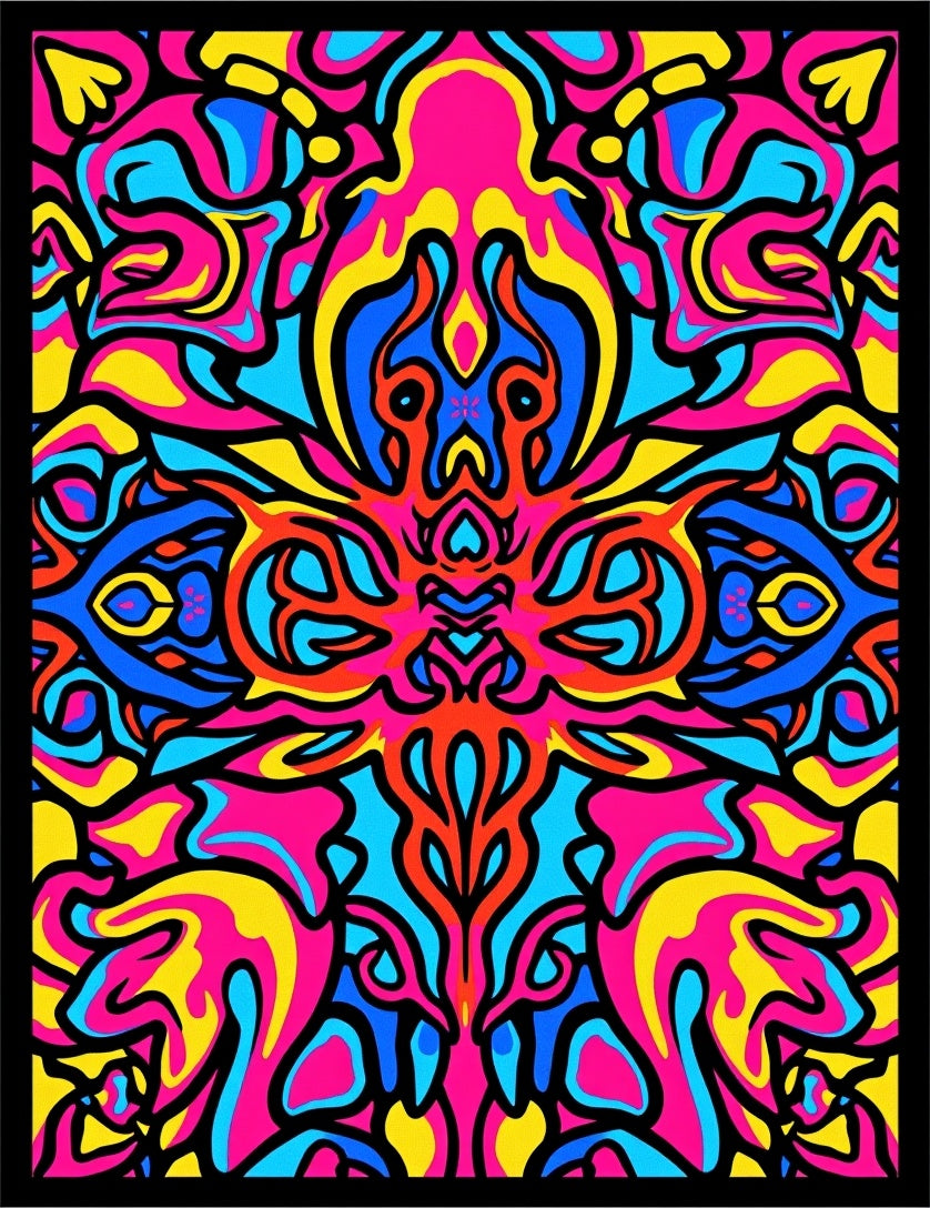 Vibrant Pink Blue Yellow Psychedelic Swirl Rug