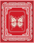 Red Cream Butterfly Floral Border Rug