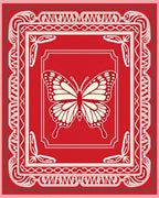 Red Cream Butterfly Floral Border Rug