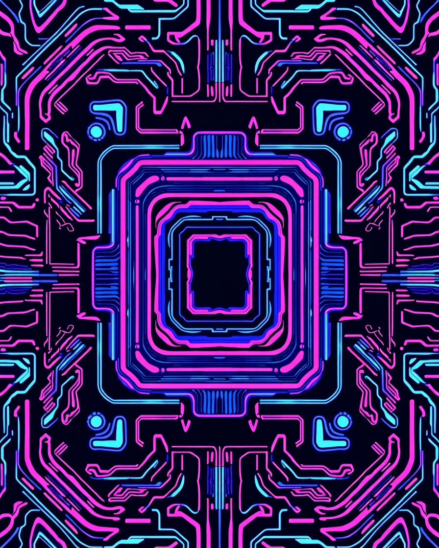 Cyberpunk Neon Circuit Board Rug