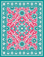 Vibrant Pink Teal Floral Medallion Rug
