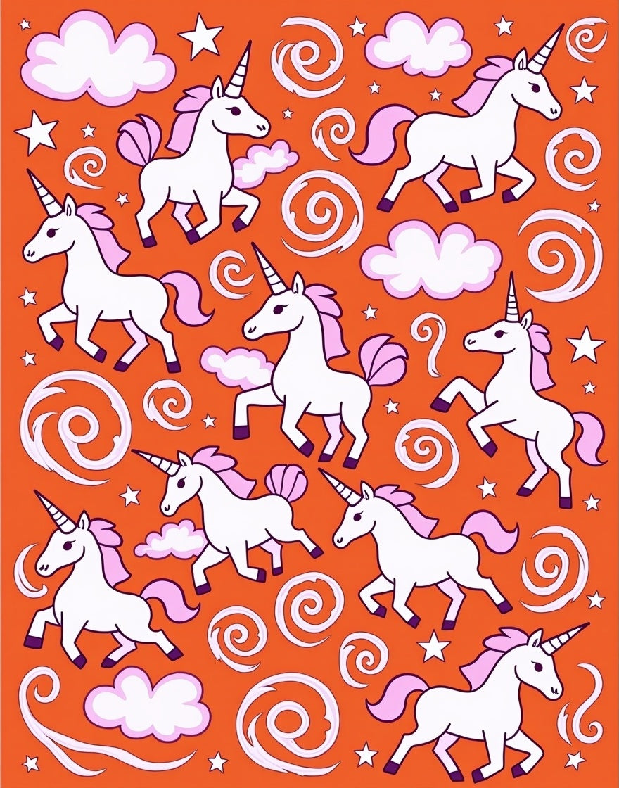 Whimsical White Unicorns Swirl Clouds Rug