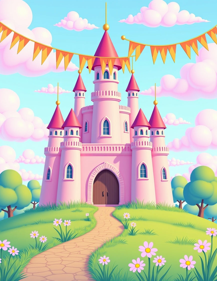 Whimsical Pink Castle Garden Path Rug
