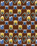 Brown Blue Golden Crest Shield Tile Rug