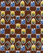 Brown Blue Golden Crest Shield Tile Rug