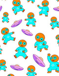 Cute Orange Alien Flying Saucer Collage Rug
