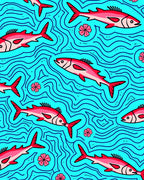Whimsical Red Fish Blue Water Rug