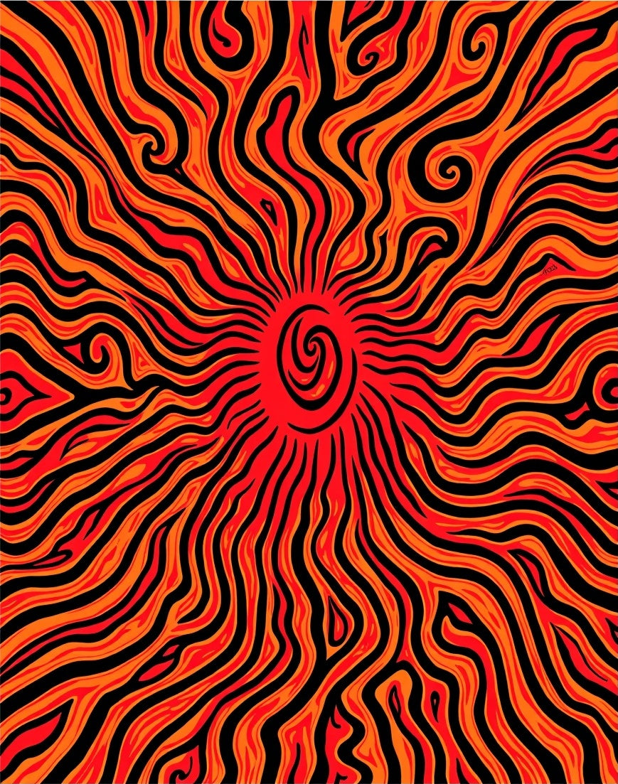 Radiant Sun Swirl Red Orange Rug