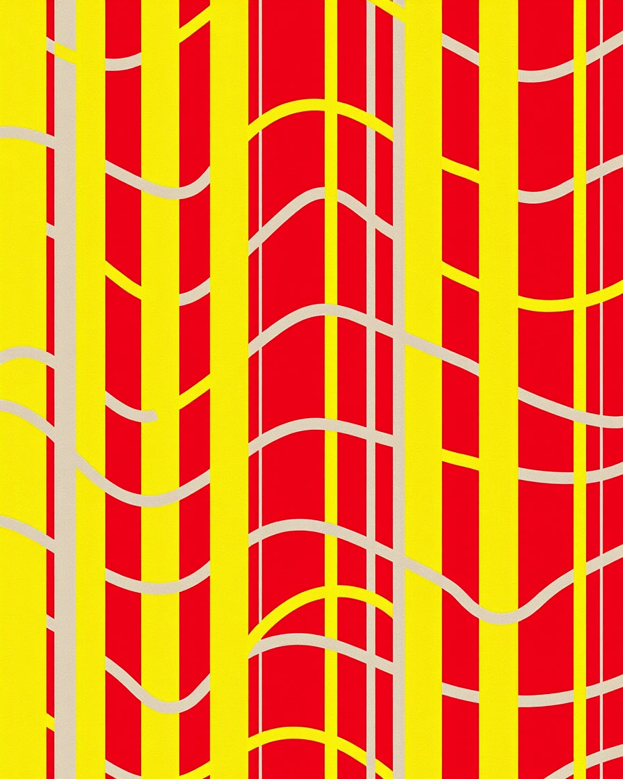Vibrant Yellow Red Abstract Lines Rug