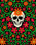 Vibrant Skull Floral Vine Statement Rug