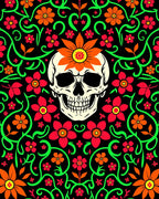 Vibrant Skull Floral Vine Statement Rug