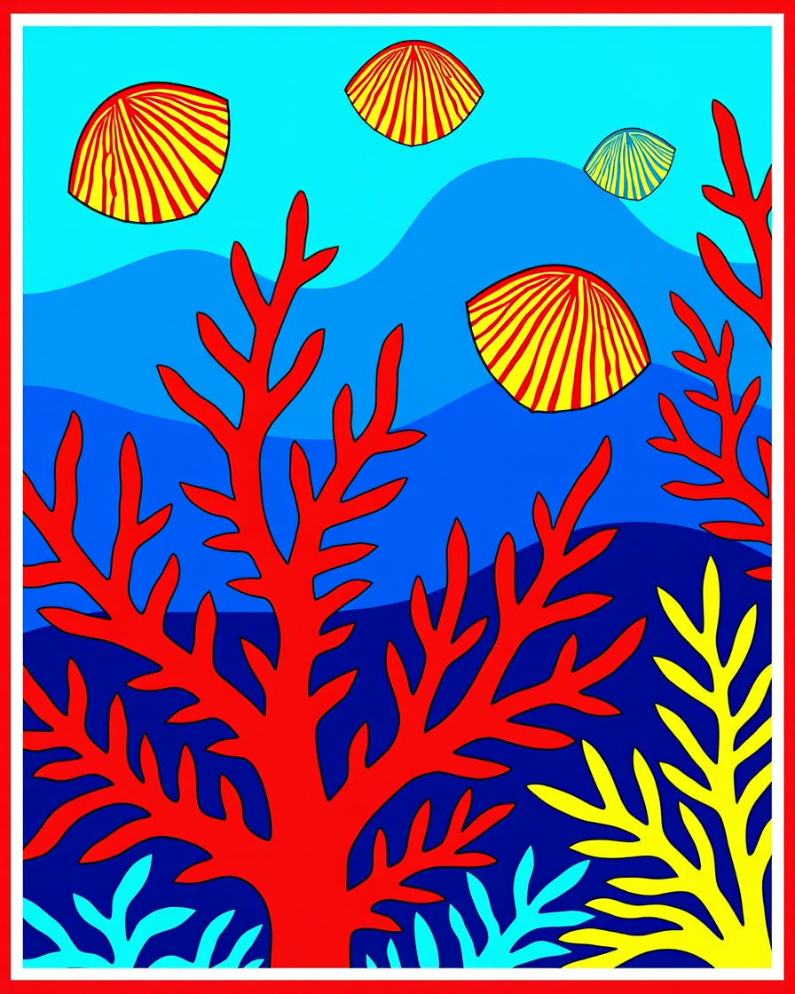 Vibrant Blue Coral Shell Abstraction Rug