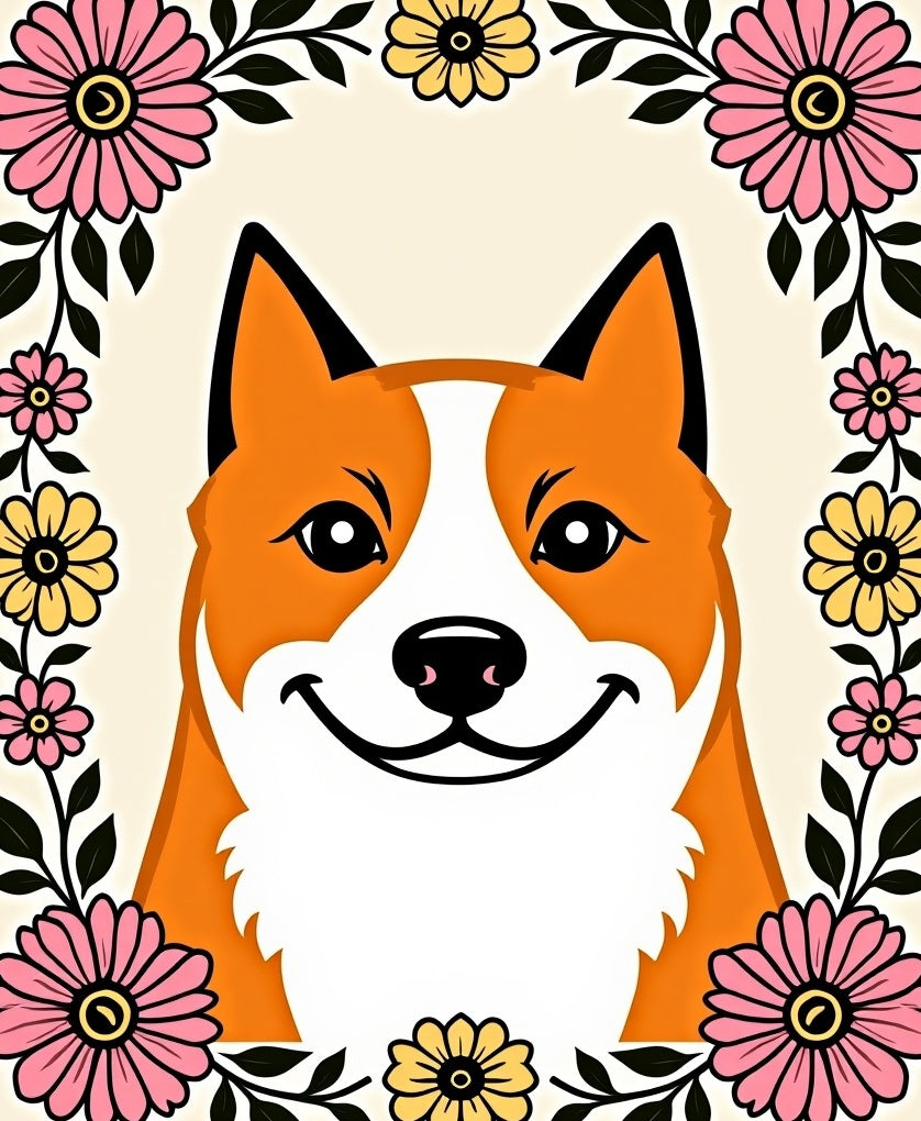 Joyful Corgi Floral Greeting Rug