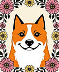 Joyful Corgi Floral Greeting Rug