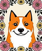 Joyful Corgi Floral Greeting Rug