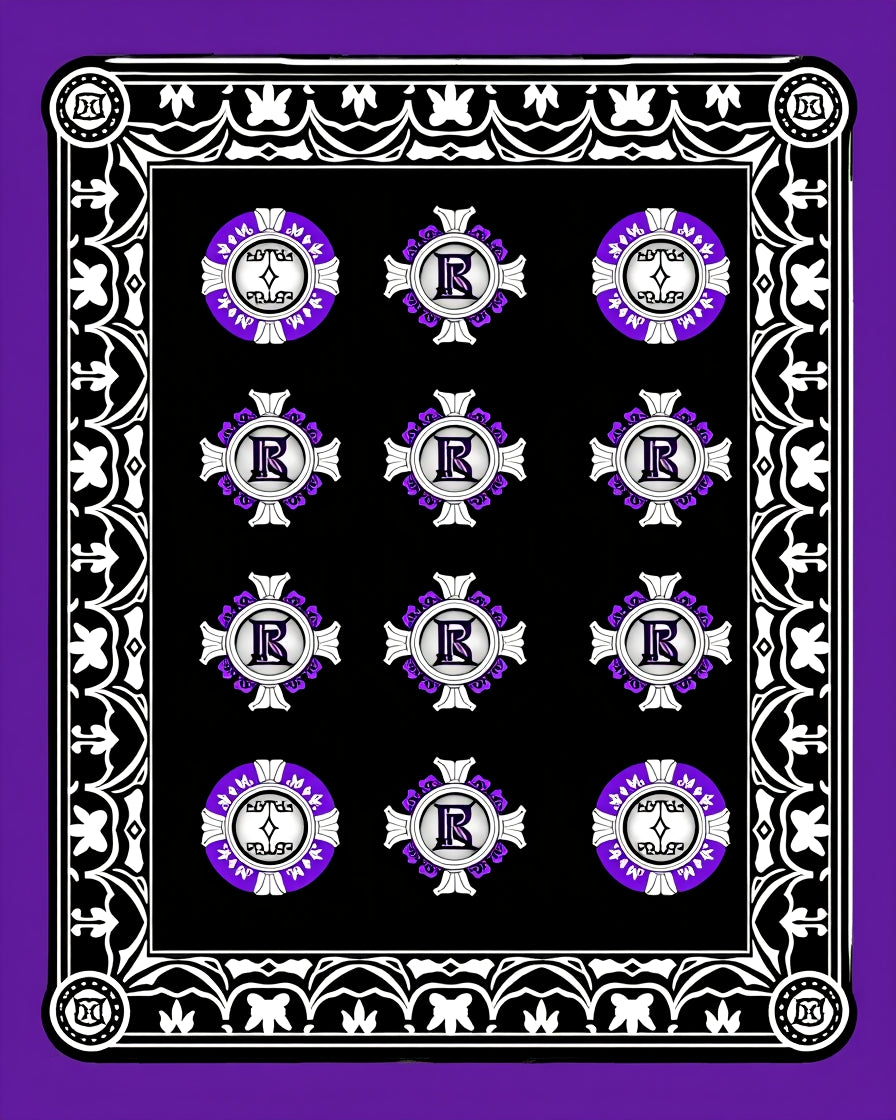 Bold Purple Crest Emblem Black Rug