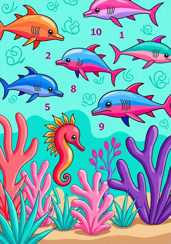 Vibrant Coral Reef Dolphin Seahorse Scene Rug