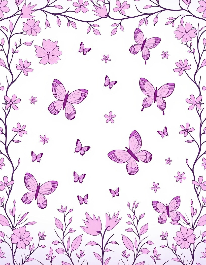 Whimsical Pink Butterfly Floral Meadow Rug