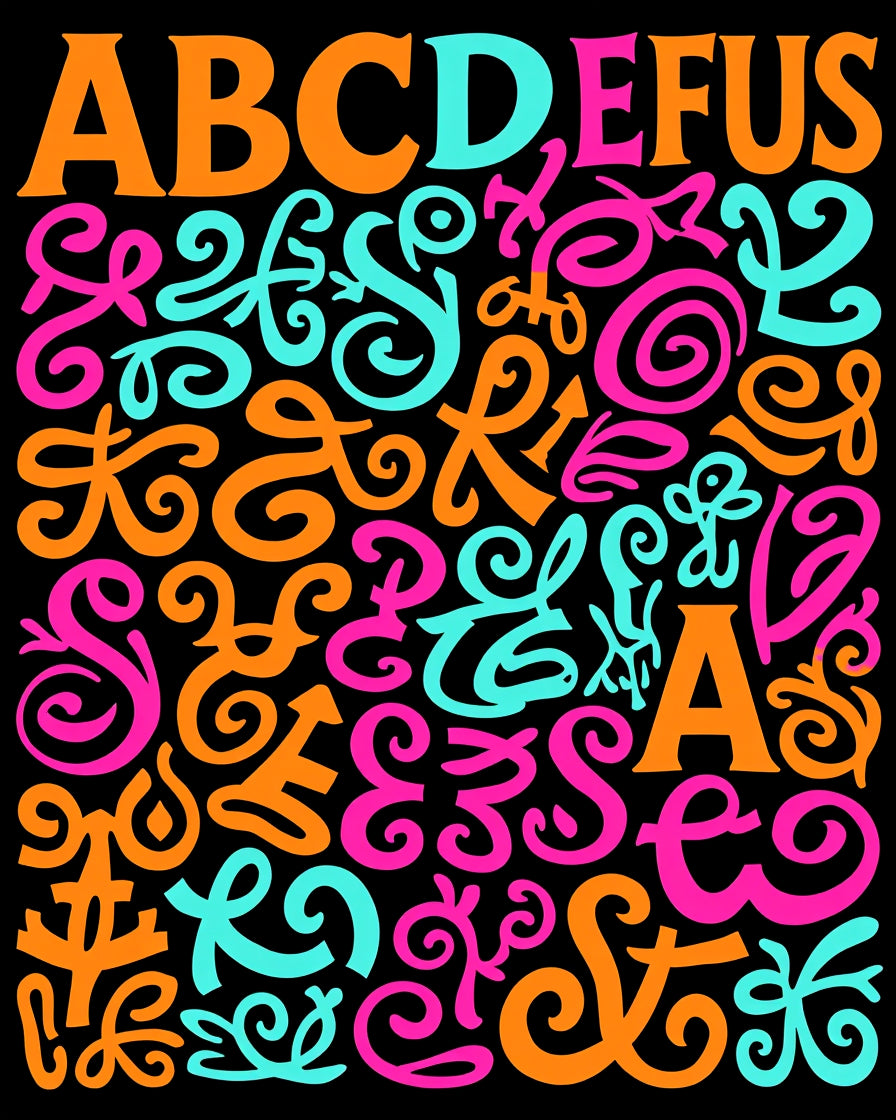 Bold Alphabet Swirl and Curl Rug