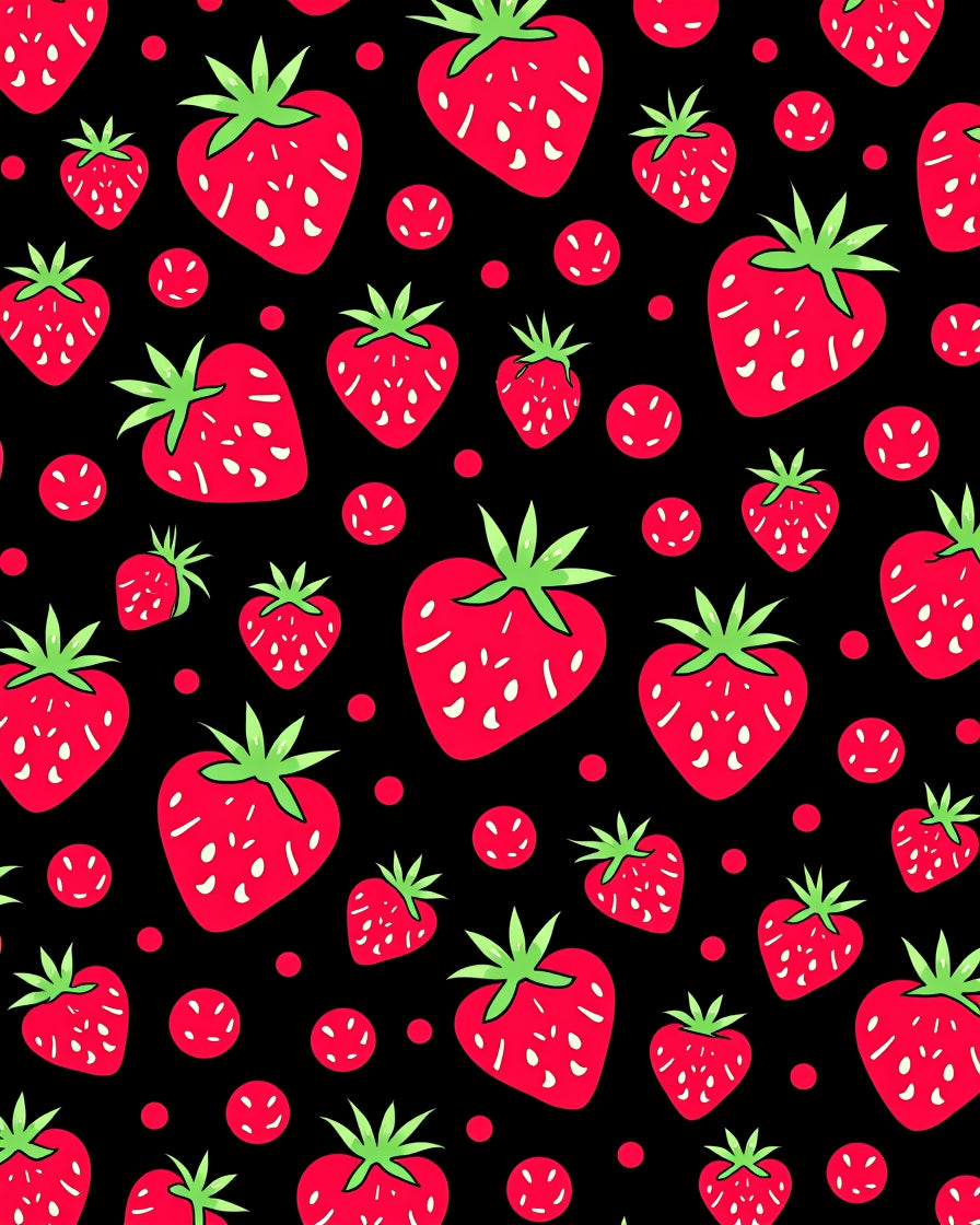Red Strawberry Black Fruit Scatter Rug