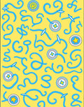 Sunny Yellow Blue Whimsical Swirls Rug