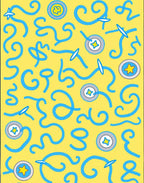Sunny Yellow Blue Whimsical Swirls Rug